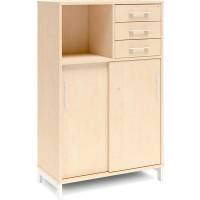 Office skab med skydedør og skuffer 1275x800mm birk med hvidt stel