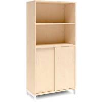 Office skab med skydedør og reol 1660x800mm birk med hvidt stel