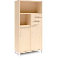 Office skab med skydedør og skuffer 1660x800mm birk med hvidt stel