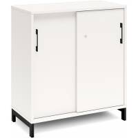 Office kontorskab med skydedør 890x800mm hvid med sort stel