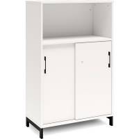 Office skab med skyded&oslash;r og reol 1275x800mm hvid med sort stel