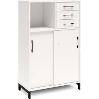 Office skab med skydedør og skuffer 1275x800mm hvid med sort stel