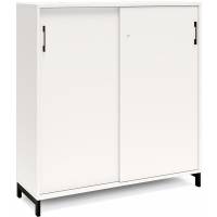 Office kontorskab med skyded&oslash;r 1275x1200mm hvid med sort stel