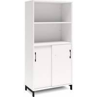 Office skab med skydedør og reol 1660x800mm hvid med sort stel