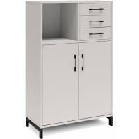 Office kontorskab med døre og skuffer 1275x800mm lys grå med sort stel