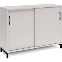 Office kontorskab med skyded&oslash;r 890x1200mm lys gr&aring; med sort stel