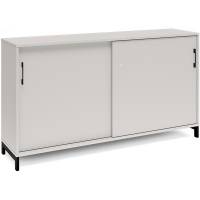 Office kontorskab med skydedør 890x1600mm lys grå med sort stel