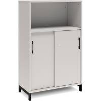 Office skab med skydedør og reol 1275x800mm lys grå med sort stel
