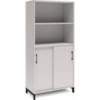 Office skab med skydedør og reol 1660x800mm lys grå med sort stel