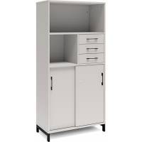 Office skab med skydedør og skuffer 1660x800mm lys grå med sort stel