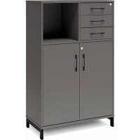Office kontorskab med døre og skuffer 1275x800mm antracit med sort stel