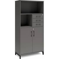 Office kontorskab med skuffer 1660x800mm antracit med sort stel