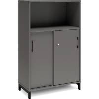 Office skab med skydedør og reol 1275x800mm antracit med sort stel