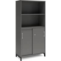 Office skab med skydedør og reol 1660x800mm antracit med sort stel