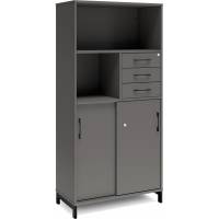 Office skab med skydedør og skuffer 1660x800mm antracit med sort stel