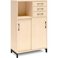 Office skab med skyded&oslash;r og skuffer 1275x800mm birk med sort stel