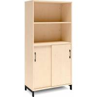 Office skab med skydedør og reol 1660x800mm birk med sort stel