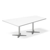 Office konferencebord trapezformet 200x142,5cm hvid med alugr&aring;t stel