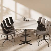 Office konferencebord b&aring;dformet 320x120cm Lysgr&aring; med sort stel