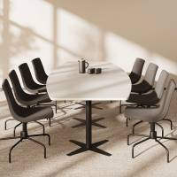 Office konferencebord b&aring;dformet 320x120cm Lysgr&aring; med sort stel