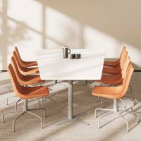 Office konferencebord trapezformet 320x180cm hvid med alugr&aring;t stel