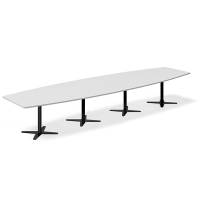 Office konferencebord bådformet 440x120cm lysgrå med sort stel