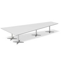 Office konferencebord trapezformet 440x217,5cm Lysgrå med alugråt stel