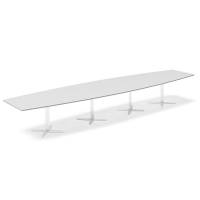 Office konferencebord b&aring;dformet 500x120cm lysgr&aring; med hvidt stel