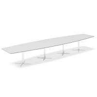 Office konferencebord b&aring;dformet 500x120cm lysgr&aring; med hvidt stel