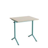 Atlas bord 70x60cm i hvidpigmenteret eg med turkis stel, h&oslash;jde 72cm