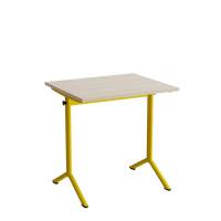 Atlas bord 70x60cm i lydd&aelig;mpende hvidpigmenteret eg med gult stel, h&oslash;jde 72cm