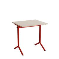 Atlas bord 70x60cm i lydd&aelig;mpende hvidpigmenteret eg med r&oslash;dt stel, h&oslash;jde 72cm