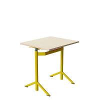 Atlas bord 70x60cm i lyddæmpende hvidpigmenteret eg med gult stel, hæve-sænkbart