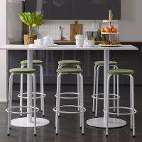 Bertil taburet med massiv birk s&aelig;de og hvidt stel