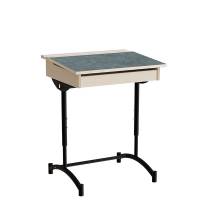 Elevbord 65x55cm i m&oslash;rk gr&aring; linoleum med sort stel, h&oslash;jde 70-90cm