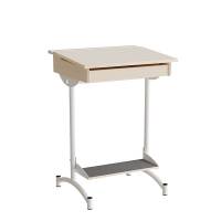 Elevbord 65x55cm i birk h&oslash;jtrykslaminat med hvidt stel, h&oslash;jde 90cm