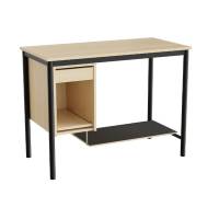 Sybord 120x60cm i birk laminat med fodplade og sort stel, h&oslash;jde 90cm
