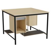 Sybord med fodplader 1200x1200mm birk laminat med sort stel