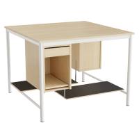 Sybord med fodplader 120x120cm birk laminat med hvidt stel