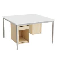 Sybord 120x120cm hvid laminat med alugråt stel