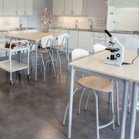 Elevbord 140x70cm i birk h&oslash;jtrykslaminat med sort stel, h&oslash;jde 72cm