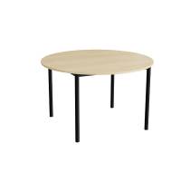 Kantinebord Ø120cm i birk højtrykslaminat med sort stel, højde 72cm