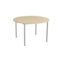 Kantinebord Ø120cm i birk højtrykslaminat med alugråt stel, højde 72cm
