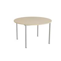 Kantinebord Ø120cm i beige linoleum med alugråt stel, højde 72cm