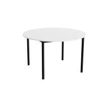 Kantinebord Ø120cm i lyddæmpende hvid laminat med sort stel, højde 72cm