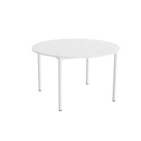 Kantinebord Ø120cm i lyddæmpende hvid laminat med hvidt stel, højde 72cm