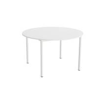 Kantinebord &Oslash;120cm i lydd&aelig;mpende hvid laminat med hvidt stel, h&oslash;jde 72cm