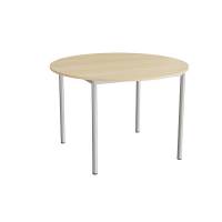 Kantinebord Ø120cm i lyddæmpende birk laminat med alugråt stel, højde 80cm