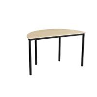 Halvrundt elevbord 120x60cm i birk laminat med sort stel, h&oslash;jde 72cm
