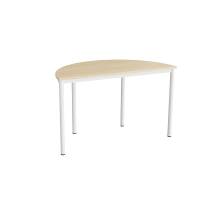 Halvrundt elevbord 120x60cm i birk laminat med hvidt stel, h&oslash;jde 72cm